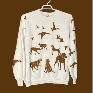 Jerzees White and Brown Dog Print Sweatshirt
